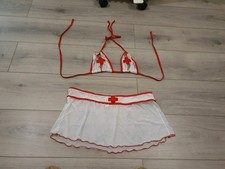 Ann Summers Sexy Sheer White & Red Nurse Mini Skirt & Peep Bralette Set Sz 16-18