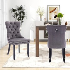 Set of 2 Velvet Dining Chairs,Tufted Solid Wood Armless