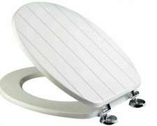 Heavy Duty Toilet Seat Wooden Easy Fit Fixings for WC Bathroom Grooved Lid Sale
