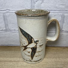 Vintage Dunoon Stoneware Mug Tall Slim Swallow made in Scotland Blue Detail