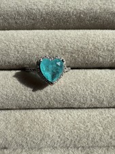2CT Lab Grown Paraiba Heart Cut Ring Size J 18K Plated S925 Silver Gift for Her