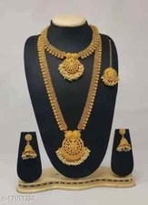 South Indian Bollywood Matt Gold Plated Bridal Kempu Temple Necklace Jewelry