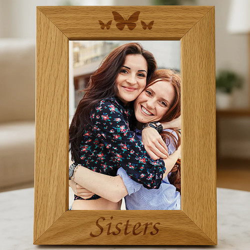 Engraved wooden sisters frame - wooden,