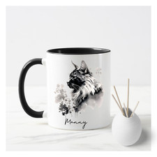 FREE POST MAINE COON CAT WHITE MUG, CAT MUG, MAINE COON MUG, TEA COFFEE CAT CUP