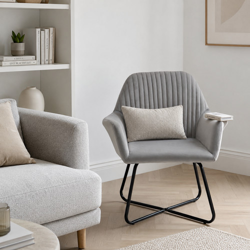 Grey velvet accent chair tub - chair,