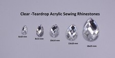 50x Clear AB Flat back Faceted Teardrop Pear Rhinestone Sew On Bead Diamante Gem