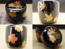 Japan Lacquer Wooden Tea Caddy O-Natsume Unkin maki-e - Cloud Brocade Motif  902