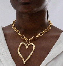 18K Zara Plated Chunky Gold links large heart necklace chain pendant sale