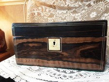 Antique Coromandel Writing Slope With Brass Inlays Escutcheon,  Stringing