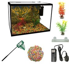 LED Glass Aquarium Fish Tank Starter Kit  Fish Net, Led Light  Air Pump Filter