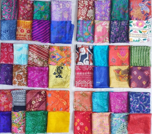 Sari silk fabric squares - silk,