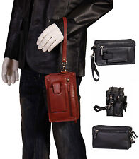 Gents Real Leather Wrist Bag Brown Black Cab Mobile Money Clutch Pouch MAN BAG