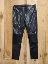BNWT ZARA BLACK LARGE LEGGINGS TROUSERS COATED MID RISE BIKER WOMENS RRP £45