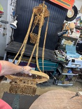 Vtg Macrame Plant Hanger  6 Ft 3 Tier Jute Rope Boho Mid Century Hanging Planter