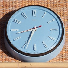 Vintage Metamec Powder Blue & White Electric Wall Clock 1970s