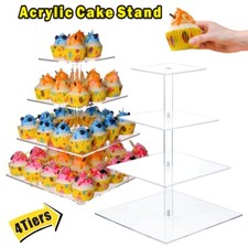 Clear Square Cupcake Stand Display Wedding & Party 4 Tier Cup Cake Holder Xmas