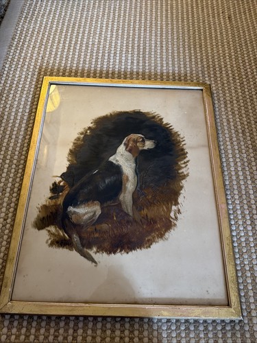 Framed antique painted hound - painted,
