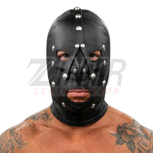 Leather hood mask - mask, black