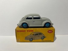 Dinky Toys 181 Volkswagen Beetle, Boxed, Original, Vintage, RARE GREY/BLUE HUBS