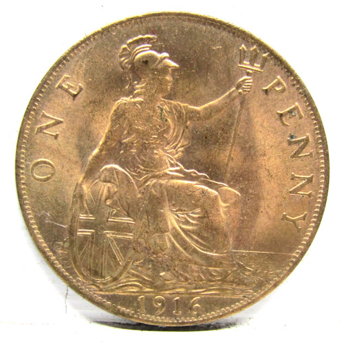 1916 one penny coin - george, v