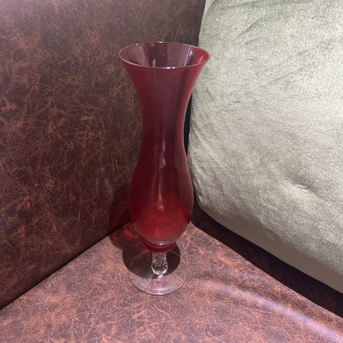 Cranberry red glass vase - cranberry, 10"
