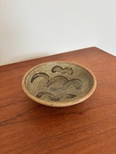 Studio Pottery Footed Bowl Squiggle Glaze Unmarked Brown Beige Green Excellent