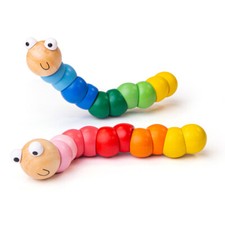 Bigjigs Toys Wooden Wiggly Worm (Pack of 2) - Stocking Fillers, Pocket Money