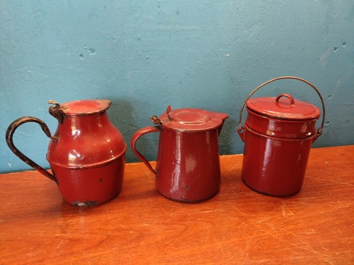 Vintage french enamel jugs - french,