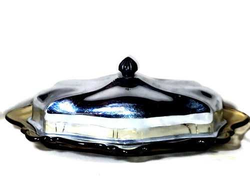 Vtg amber glass stainless - amber,