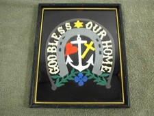 VINTAGE WOOD SCROLL SAW GOD BLESS OUR HOME HORSE SHOE ANCHOR PICTURE FRAME