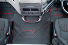 TRUCK ECO LEATHER FLOOR MATS SET-BLACK/RED FIT DAF XF 106  2018-2022  old shape]