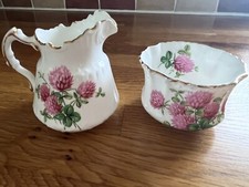 Hammersley & Co England Vintage Pink Clover Bone China Milk Jug & Sugar Bowl Set