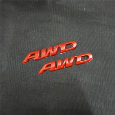 2x Small Red Chrome AWD Metal