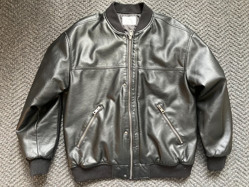 Zara black leather bomber - black,