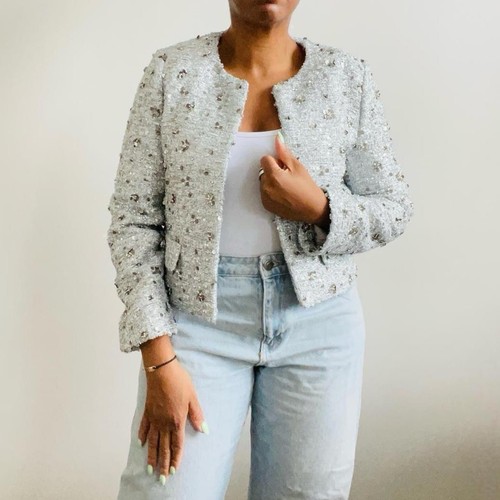 Zara silver sequin jacket size - silver,