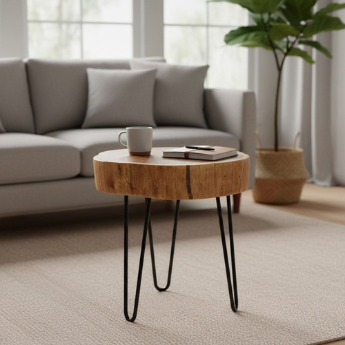 Round wooden table stool - table,