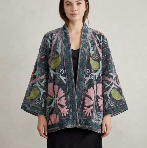 Women embroidered velvet open - women,