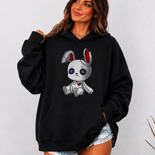 Goth bunny hoodie cute creepy - hoodie,
