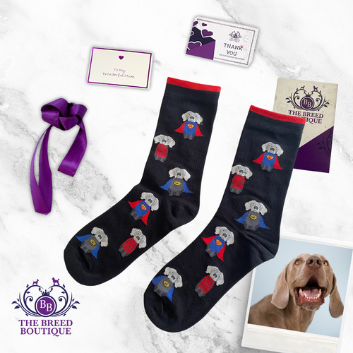 Weimaraner superhero socks - weimaraner,
