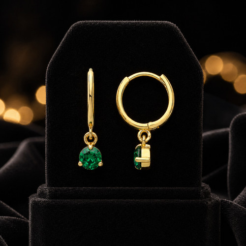 Yellow gold emerald earrings - gold,