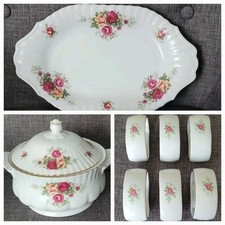 CHODZIEZ COUNTRY ROSES - LIDDED TUREEN PLATTER & NAPKIN RINGS 