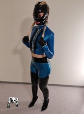 Westward Bound Vaunter Latex Rubber Top With Zip In Costly Metallic Blue