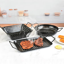 Non-Stick BBQ Grill Tray Wok Pan Smoker Roasted Vegetables Meat Fish Barbecue UK