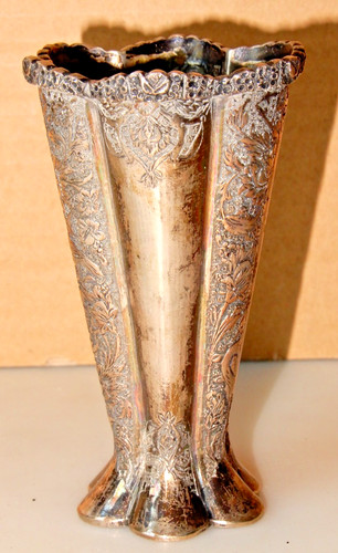 Antique solid silver vase - silver, 4"