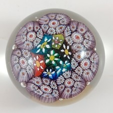 LABELLED Murano Miniature ALT / 3 Fiori Millefiori Glass Paperweight