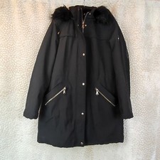 Vince Comuto Womens Black Jacket Size Medium Zip Closure Pockets Hooded Faux Fur