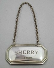 Sterling Silver Sherry Decanter Label – Bottle Ticket  - Wine Label Tag Vintage
