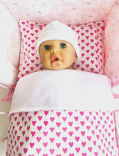 Dolls Pram Cot Bedding Set - Little Pink Hearts  BABY ANNABELL