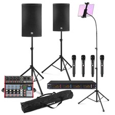 Professional Karaoke Machine - Speakers, Tablet Stand, Mixer & Wireless Mics