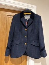 Joules Tweed Jacket UK 12 Navy Herringbone Blazer Hacking Parade STOWFORD